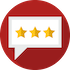 Red icon with speech bubble and three yellow stars